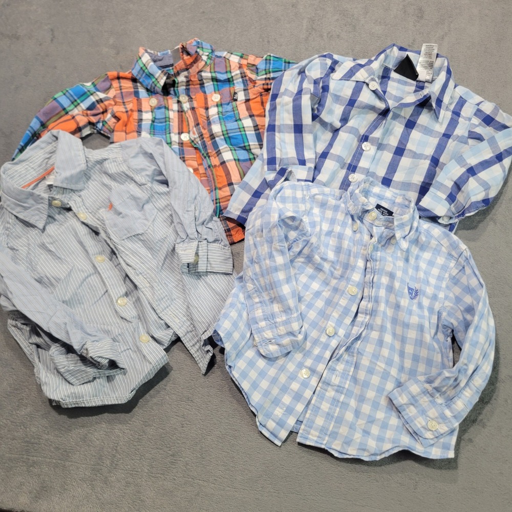 Chaps Belk Button Down Shirt Bundle Boys 12M Blue Orange Plaid Gingham Pinstripe